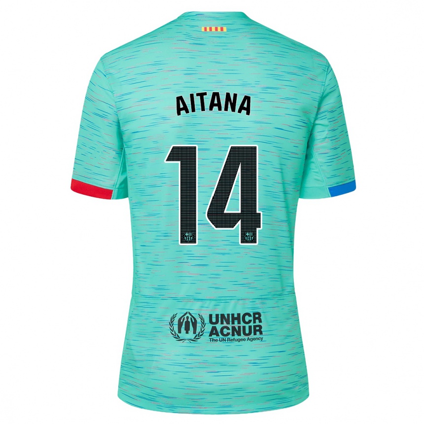 Kids Aitana Bonmati #14 Light Aqua Third Jersey 2023/24 T-Shirt Canada