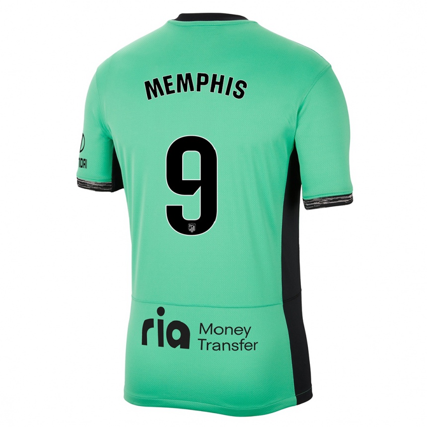 Kids  Memphis Depay #9 Spring Green Third Jersey 2023/24 T-Shirt Canada