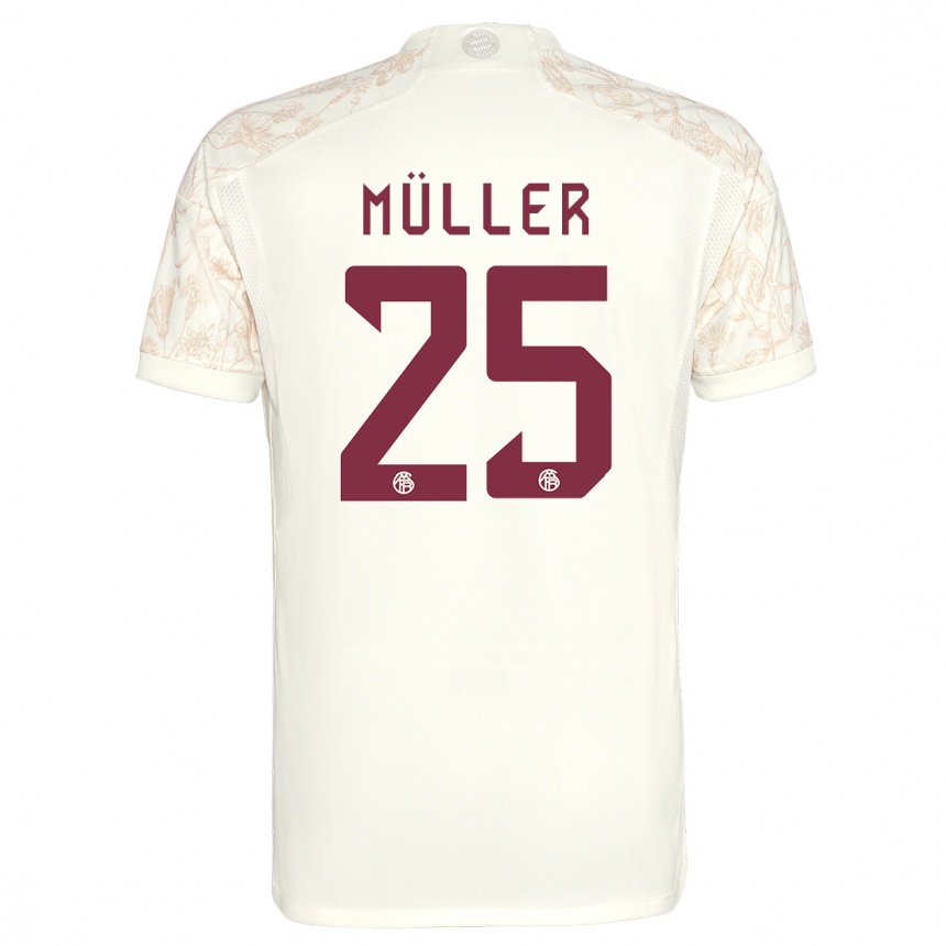 Kids  Thomas Muller #25 Off White Third Jersey 2023/24 T-Shirt Canada