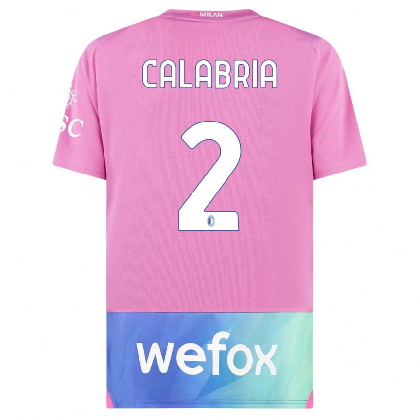 Kids Davide Calabria #2 Pink Purple Third Jersey 2023/24 T-Shirt Canada