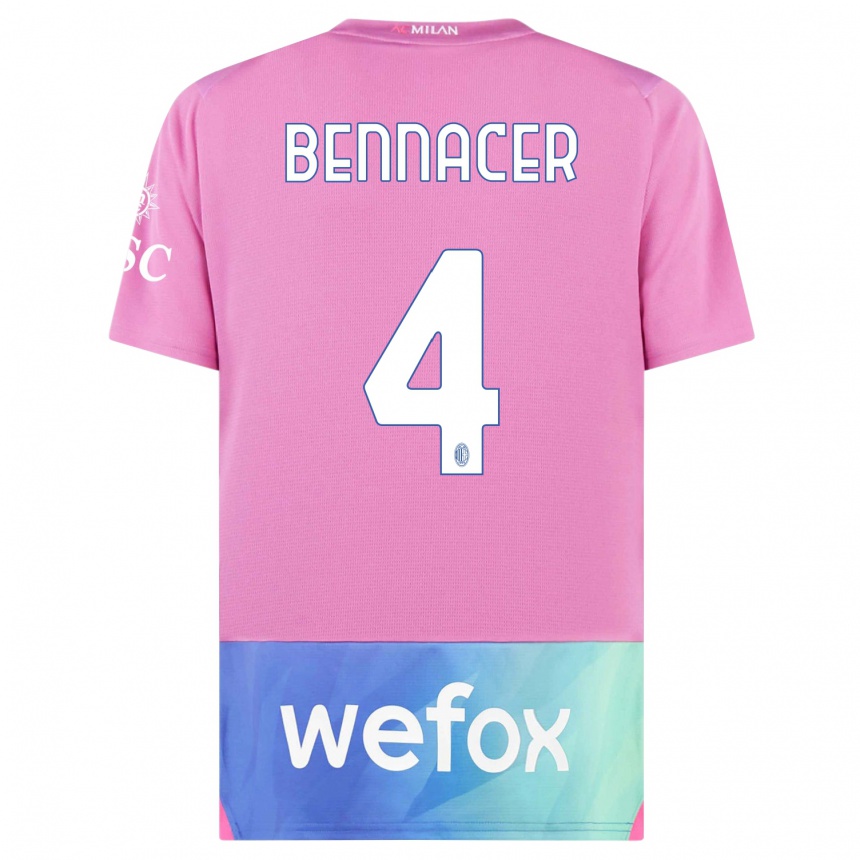 Kids Ismael Bennacer #4 Pink Purple Third Jersey 2023/24 T-Shirt Canada