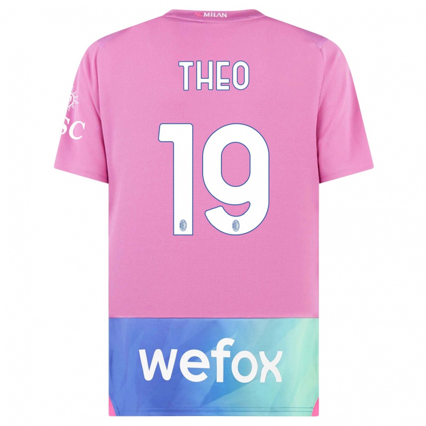 Kids  Theo Hernandez #19 Pink Purple Third Jersey 2023/24 T-Shirt Canada