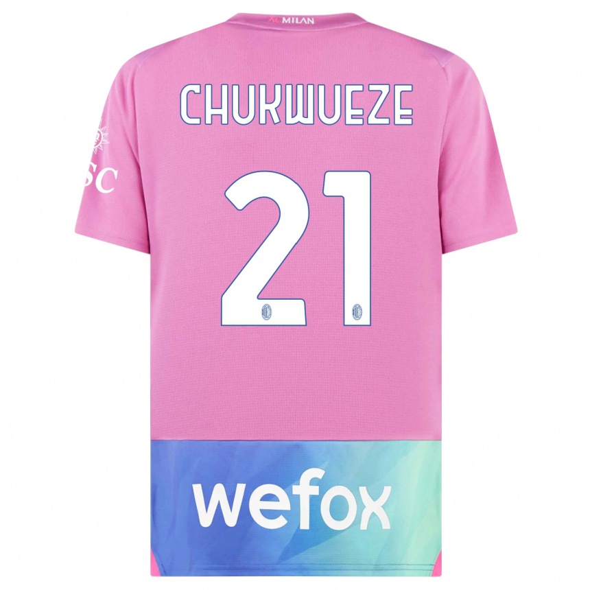 Kids  Samuel Chukwueze #21 Pink Purple Third Jersey 2023/24 T-Shirt Canada