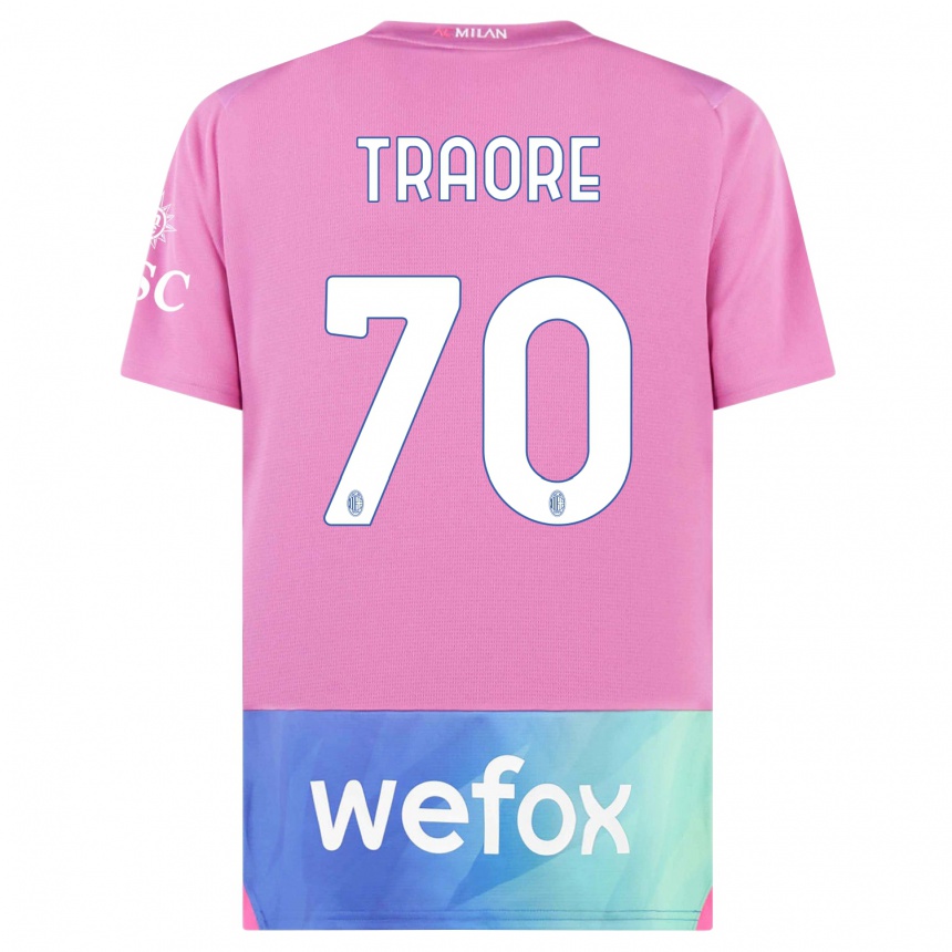 Kids  Chaka Traore #70 Pink Purple Third Jersey 2023/24 T-Shirt Canada