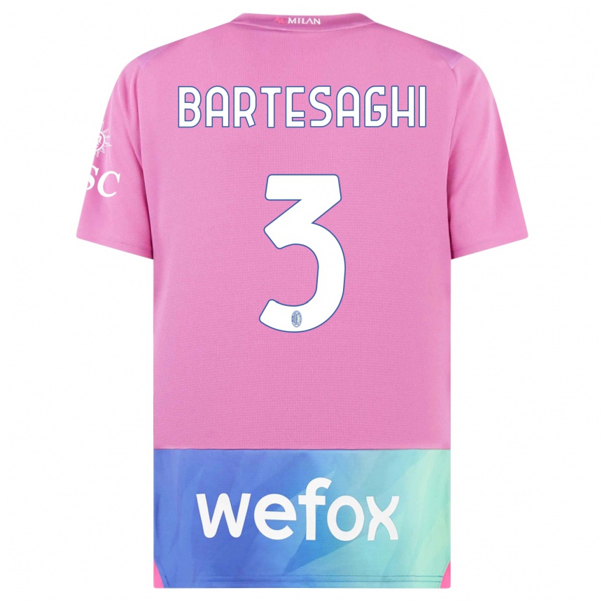 Kids  Davide Bartesaghi #3 Pink Purple Third Jersey 2023/24 T-Shirt Canada