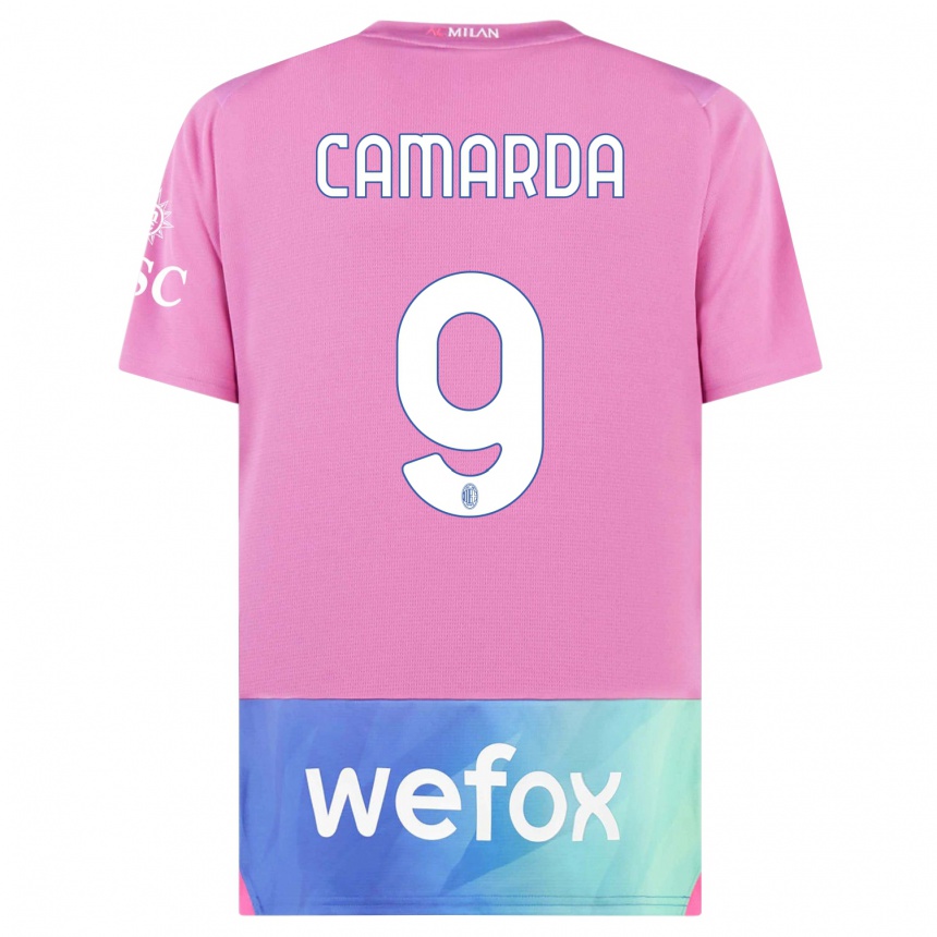 Kids Francesco Camarda #9 Pink Purple Third Jersey 2023/24 T-Shirt Canada