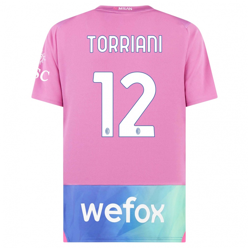 Kids  Lorenzo Torriani #12 Pink Purple Third Jersey 2023/24 T-Shirt Canada