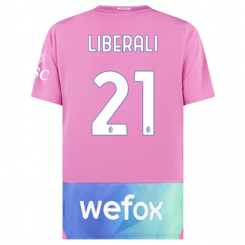 Kids Mattia Liberali #21 Pink Purple Third Jersey 2023/24 T-Shirt Canada