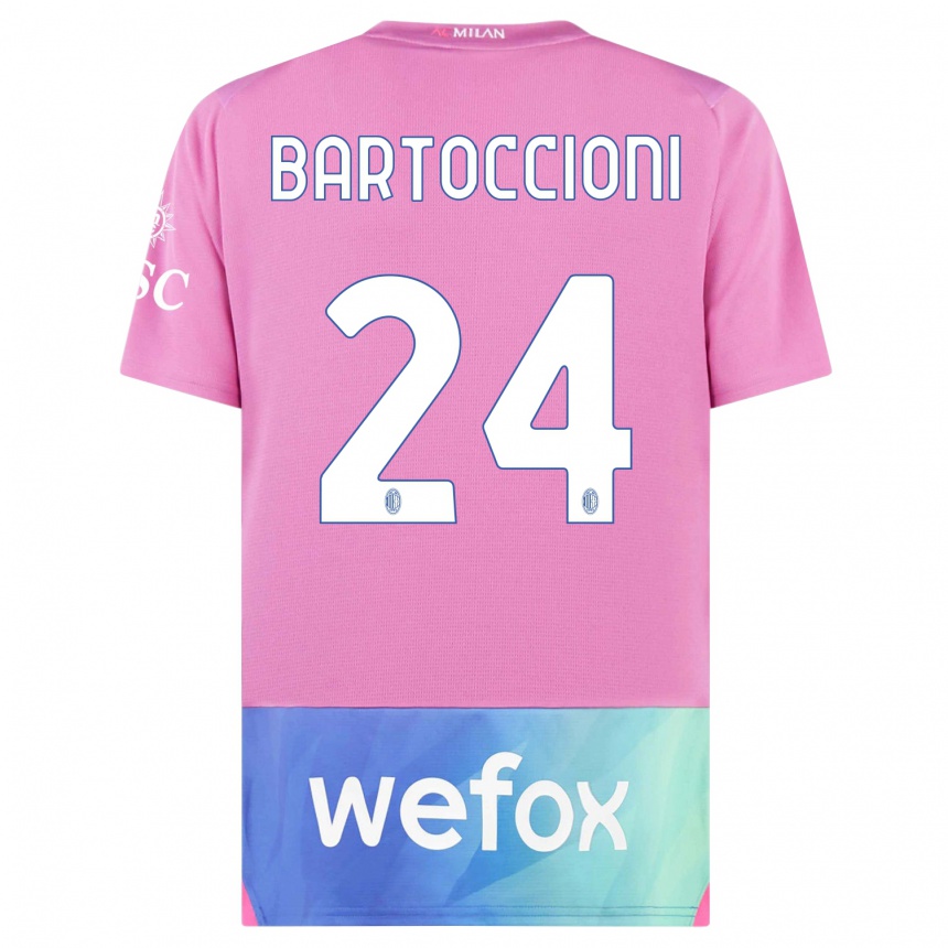 Kids  Andrea Bartoccioni #24 Pink Purple Third Jersey 2023/24 T-Shirt Canada