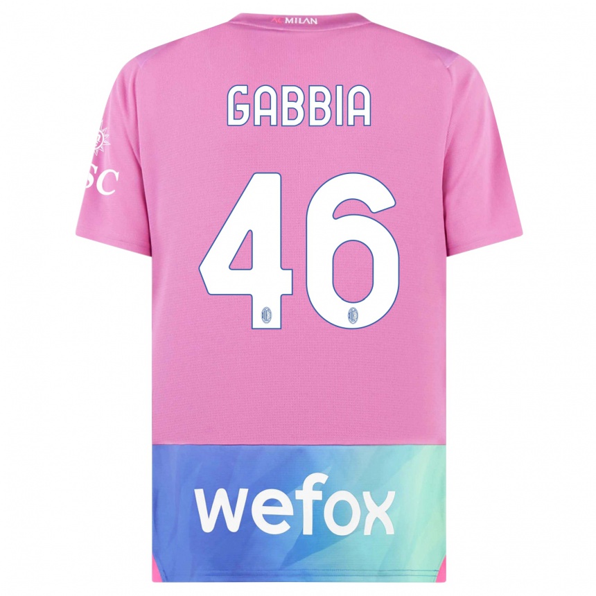 Kids Matteo Gabbia #46 Pink Purple Third Jersey 2023/24 T-Shirt Canada