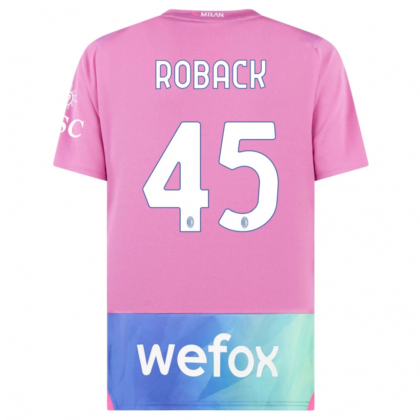 Kids Emil Roback #45 Pink Purple Third Jersey 2023/24 T-Shirt Canada