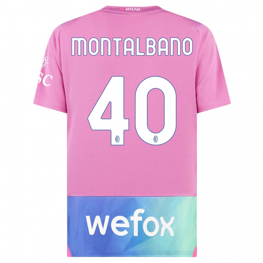 Kids Nicolo Montalbano #40 Pink Purple Third Jersey 2023/24 T-Shirt Canada