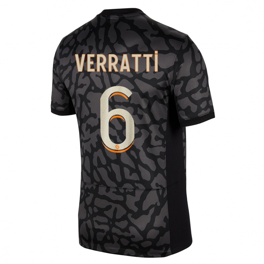 Kids Marco Verratti #6 Black Third Jersey 2023/24 T-Shirt Canada