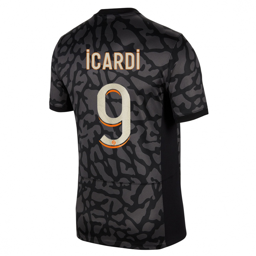 Kids  Mauro Icardi #9 Black Third Jersey 2023/24 T-Shirt Canada