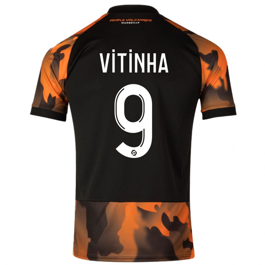 Kids  Vitinha #9 Black Orange Third Jersey 2023/24 T-Shirt Canada