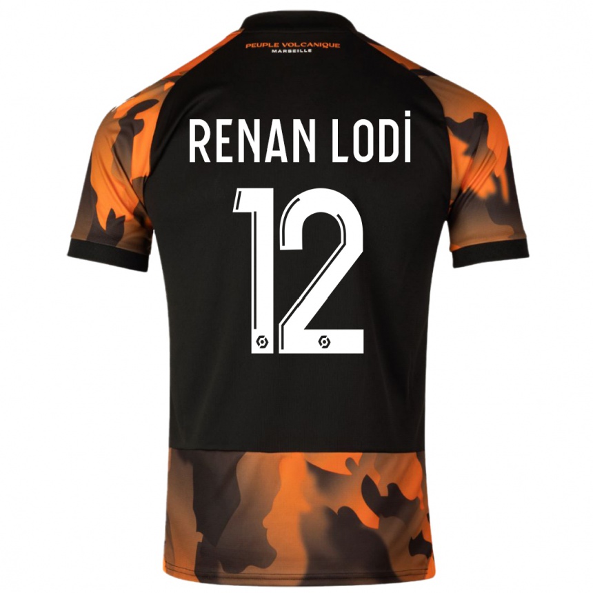 Enfant Football Maillot Renan Lodi #12 Noir Orange Troisieme 2023/24 Canada