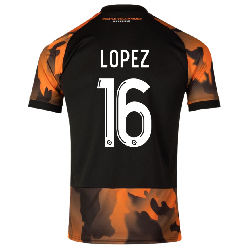 Kids  Pau Lopez #16 Black Orange Third Jersey 2023/24 T-Shirt Canada