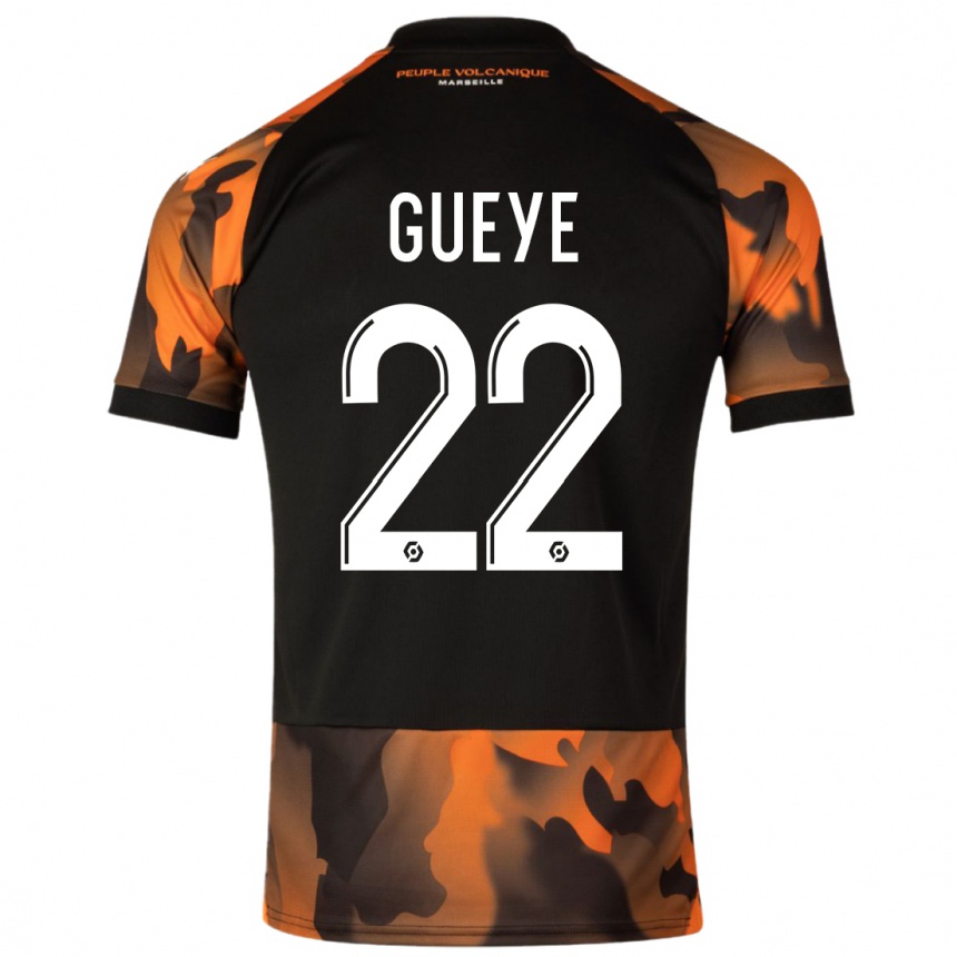 Kids  Pape Gueye #22 Black Orange Third Jersey 2023/24 T-Shirt Canada