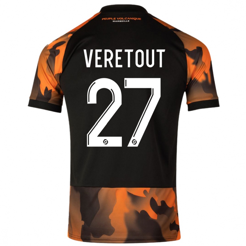 Kids  Jordan Veretout #27 Black Orange Third Jersey 2023/24 T-Shirt Canada