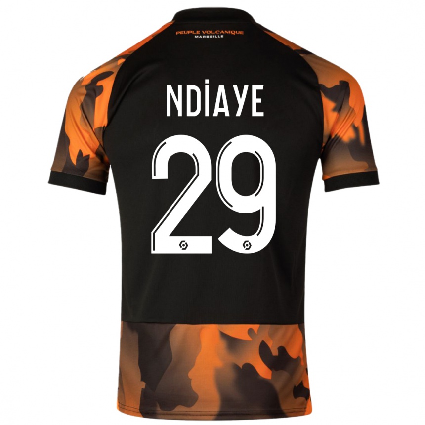 Kids  Iliman Ndiaye #29 Black Orange Third Jersey 2023/24 T-Shirt Canada