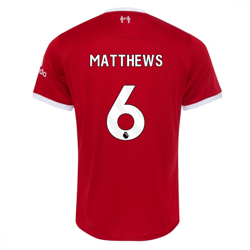 Men  Jasmine Matthews #6 Red Home Jersey 2023/24 T-Shirt Canada