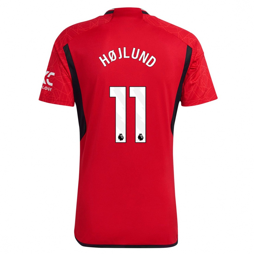 Men  Rasmus Højlund #11 Red Home Jersey 2023/24 T-Shirt Canada