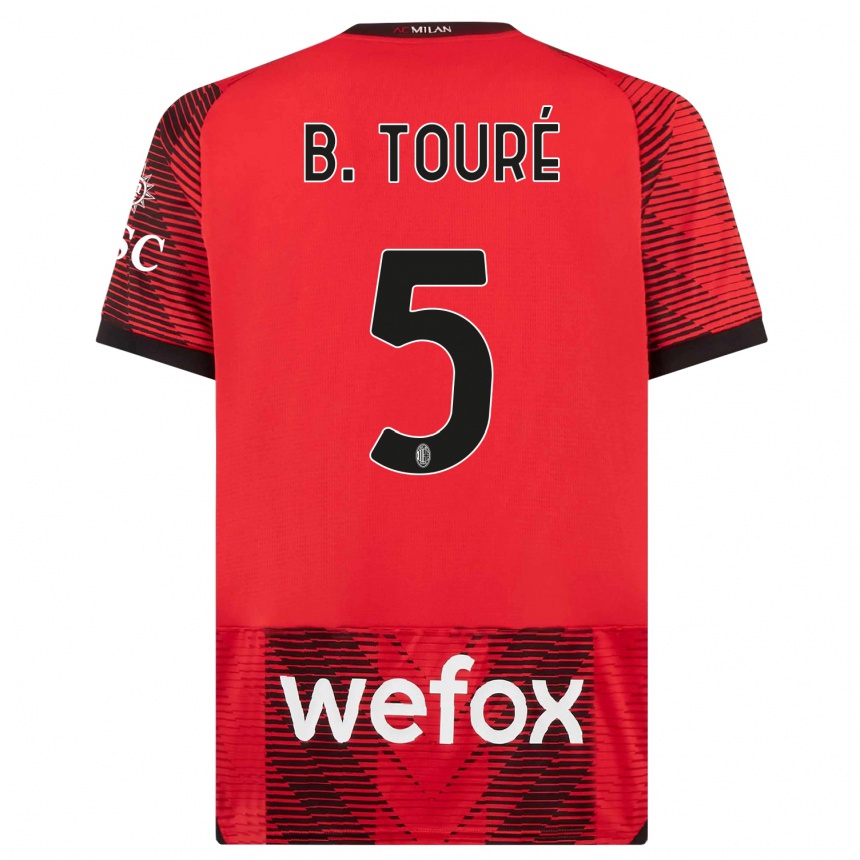 Men  Fode Ballo-Toure #5 Red  Black Home Jersey 2023/24 T-Shirt Canada