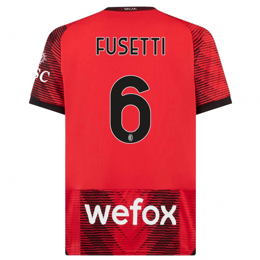 Men  Laura Fusetti #6 Red  Black Home Jersey 2023/24 T-Shirt Canada