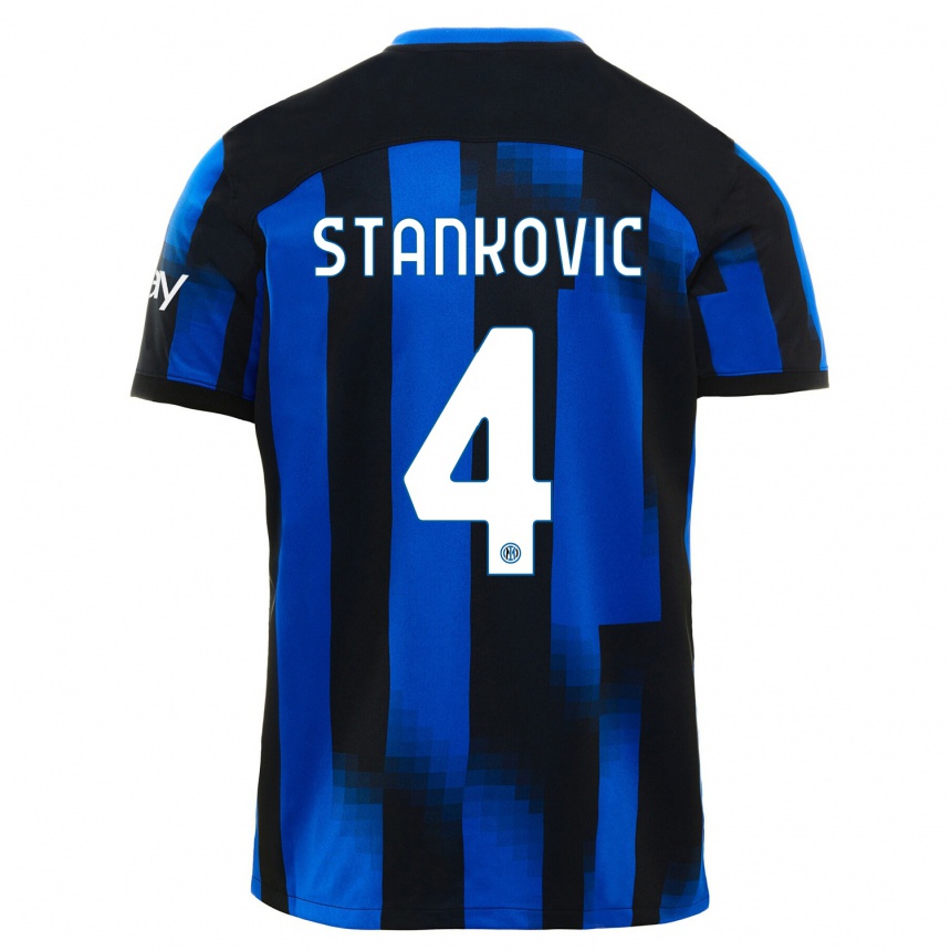 Homme Football Maillot Aleksandar Stankovic #4 Noir Bleu Tenues Domicile 2023/24 Canada