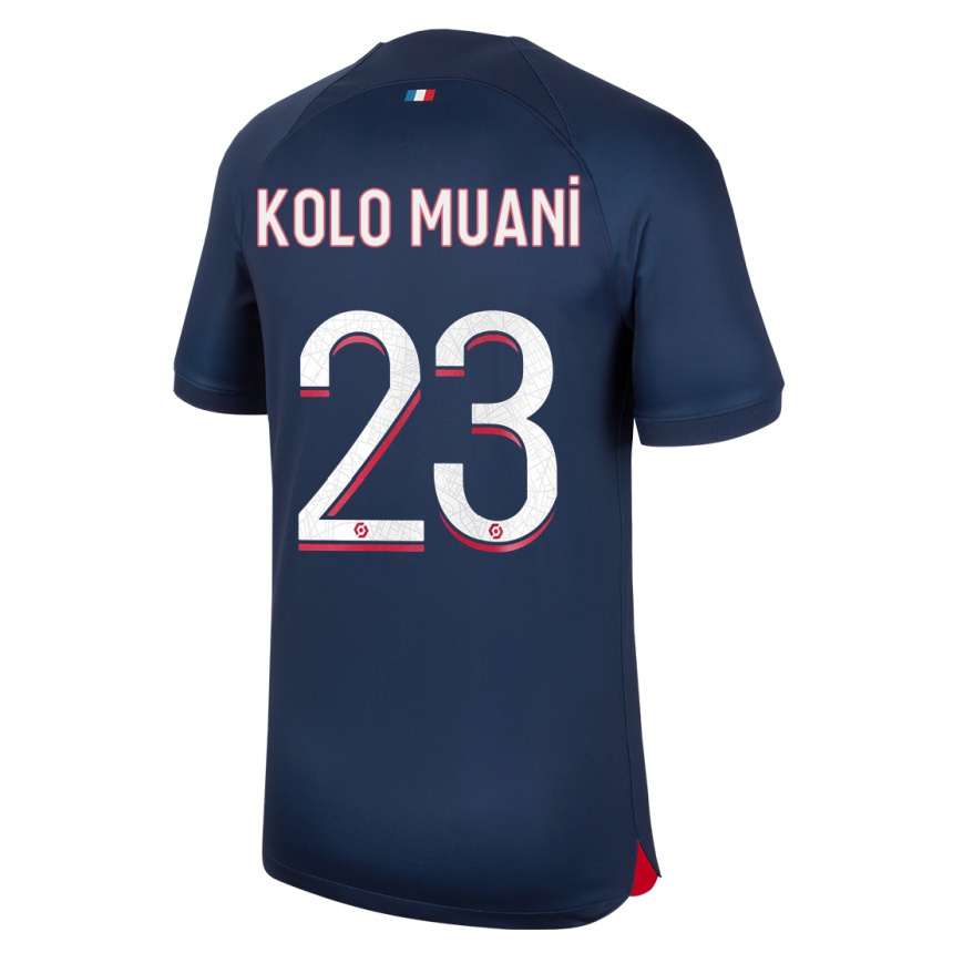 Men  Randal Kolo Muani #23 Blue Red Home Jersey 2023/24 T-Shirt Canada