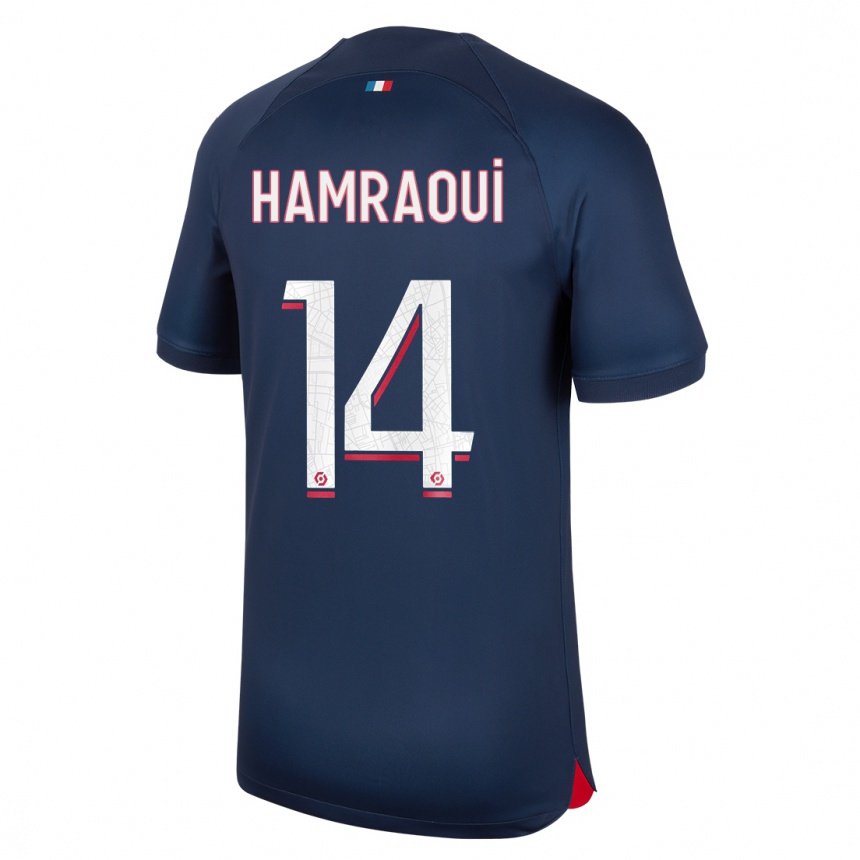 Men  Kheira Hamraoui #14 Blue Red Home Jersey 2023/24 T-Shirt Canada