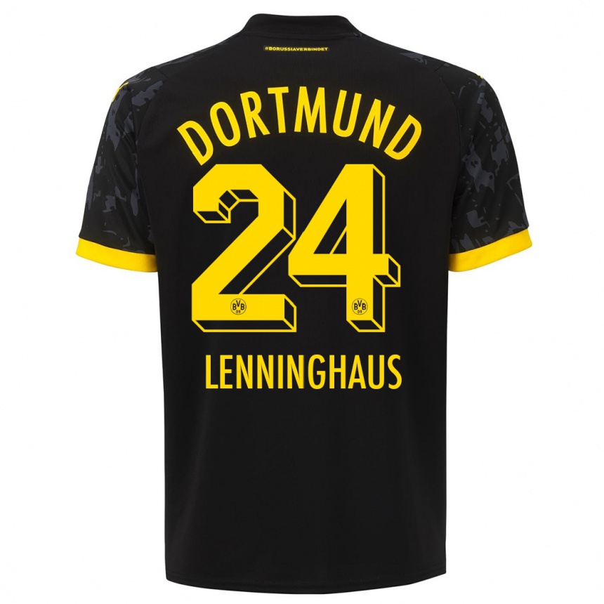 Men  Mika Lenninghaus #24 Black Away Jersey 2023/24 T-Shirt Canada