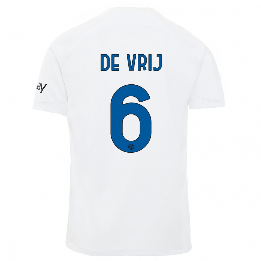 Men  Stefan De Vrij #6 White Away Jersey 2023/24 T-Shirt Canada