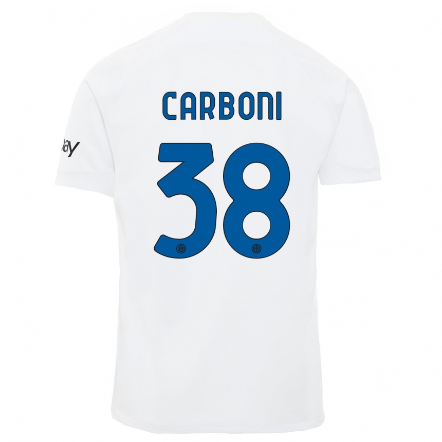 Homme Football Maillot Valentin Carboni #38 Blanc Tenues Extérieur 2023/24 Canada