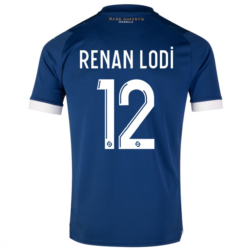 Men  Renan Lodi #12 Dark Blue Away Jersey 2023/24 T-Shirt Canada