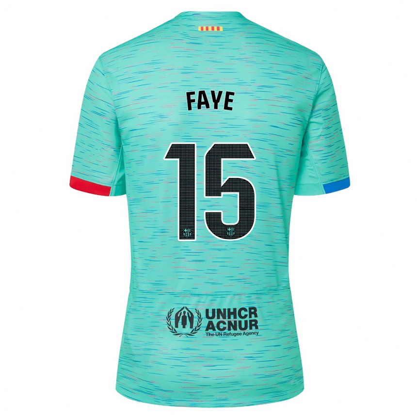 Men  Mikayil Faye #15 Light Aqua Third Jersey 2023/24 T-Shirt Canada