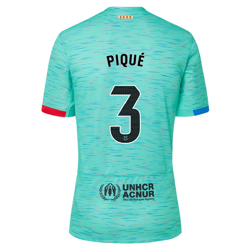 Men  Gerard Pique #3 Light Aqua Third Jersey 2023/24 T-Shirt Canada