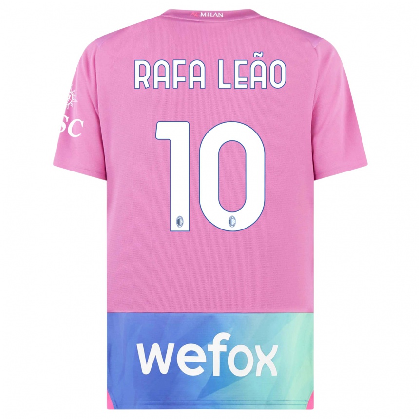 Men  Rafael Leao #10 Pink Purple Third Jersey 2023/24 T-Shirt Canada