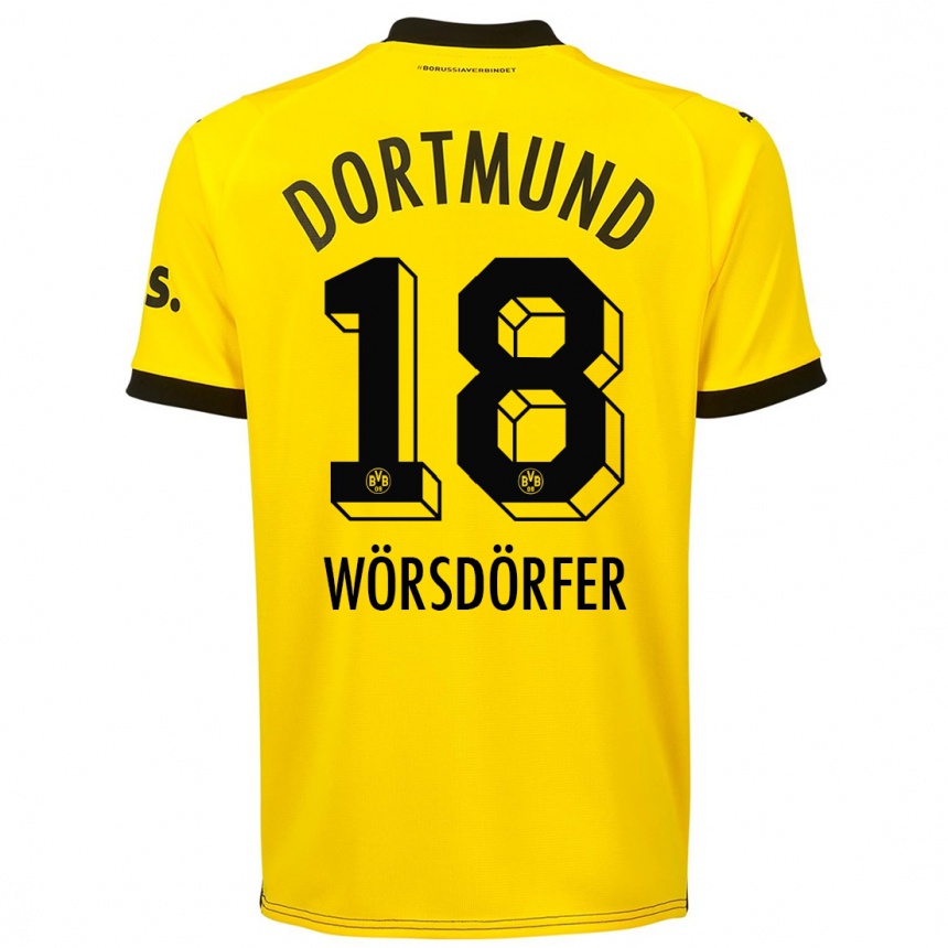 Women  Len Wörsdörfer #18 Yellow Home Jersey 2023/24 T-Shirt Canada