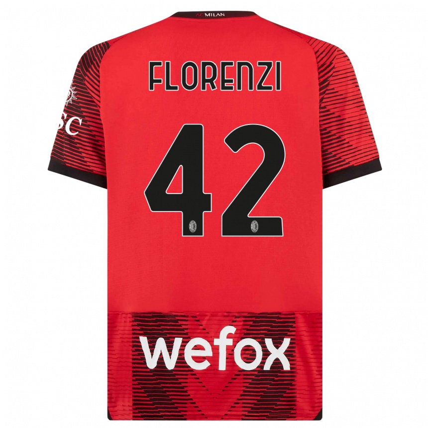 Women  Alessandro Florenzi #42 Red  Black Home Jersey 2023/24 T-Shirt Canada