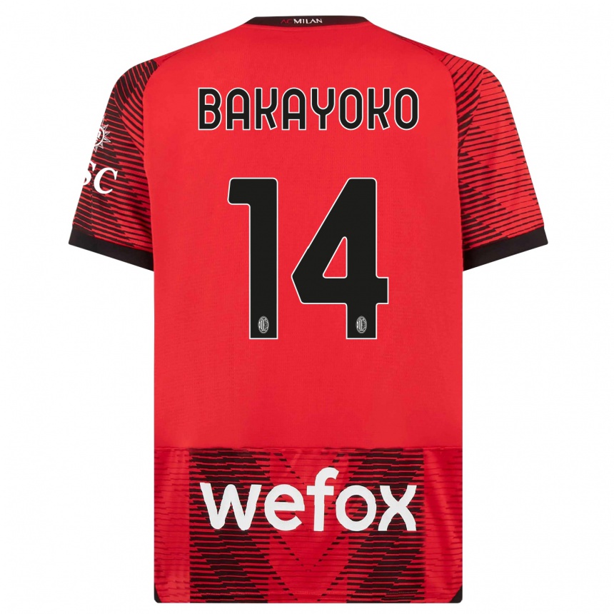 Women  Tiemoue Bakayoko #14 Red  Black Home Jersey 2023/24 T-Shirt Canada