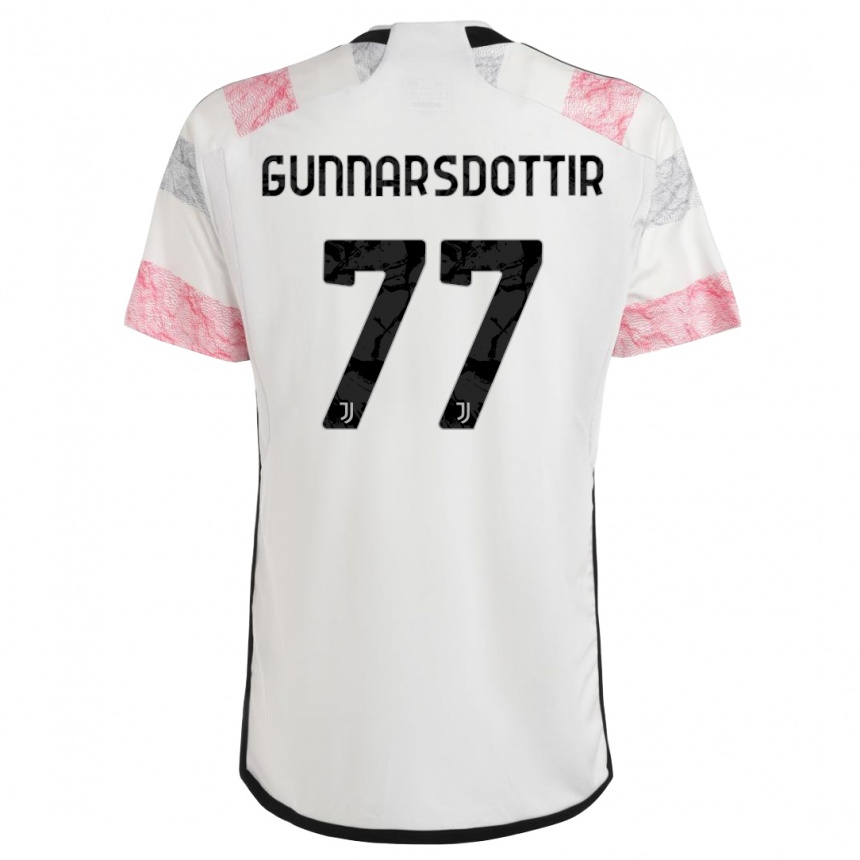 Women  Sara Bjork Gunnarsdottir #77 White Pink Away Jersey 2023/24 T-Shirt Canada