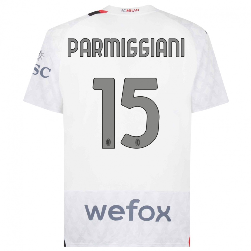 Women  Pietro Parmiggiani #15 White Away Jersey 2023/24 T-Shirt Canada