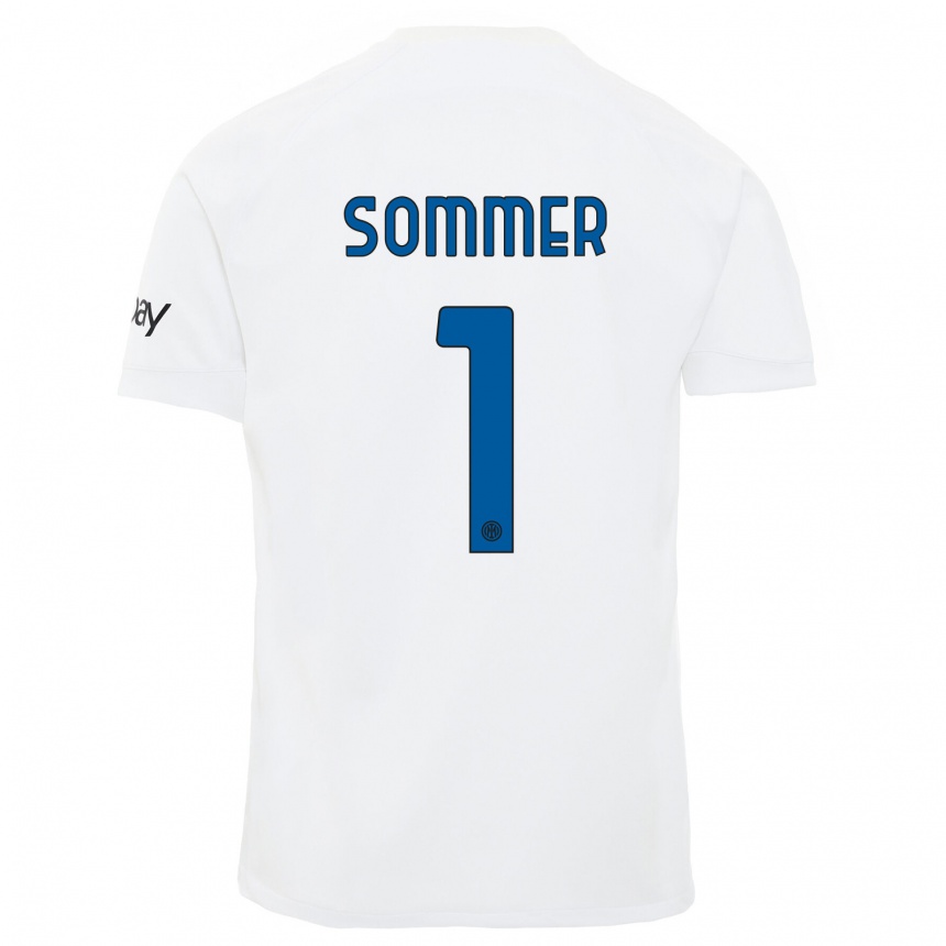 Women  Yann Sommer #1 White Away Jersey 2023/24 T-Shirt Canada