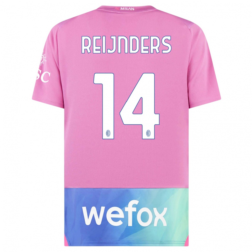 Women  Tijjani Reijnders #14 Pink Purple Third Jersey 2023/24 T-Shirt Canada