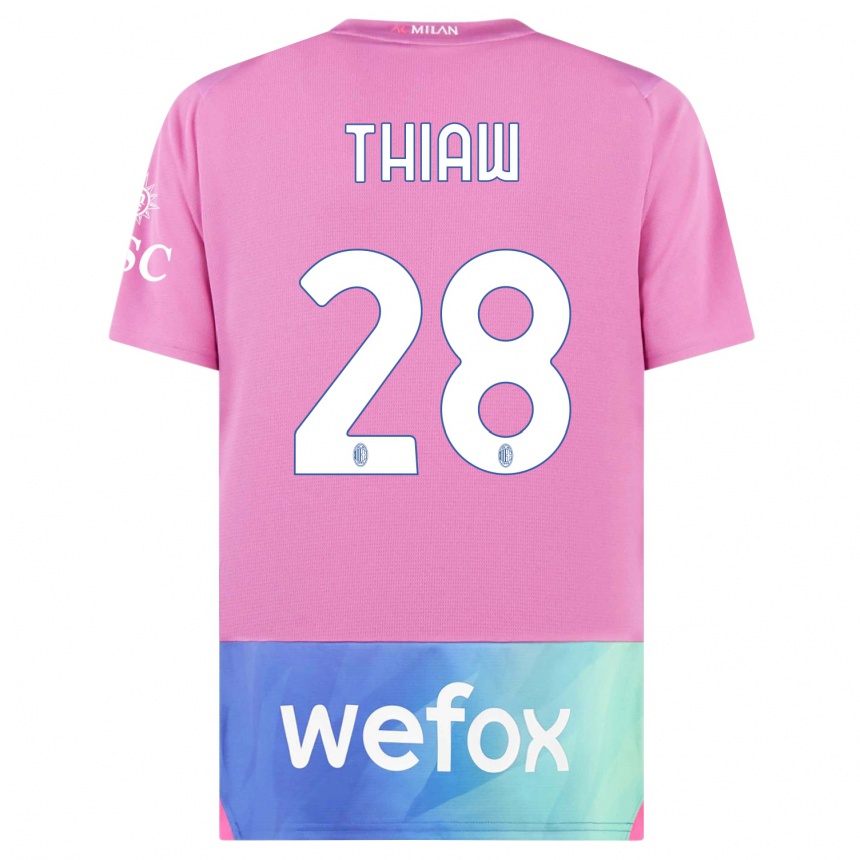 Women  Malick Thiaw #28 Pink Purple Third Jersey 2023/24 T-Shirt Canada