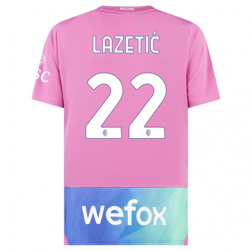 Women  Marko Lazetic #22 Pink Purple Third Jersey 2023/24 T-Shirt Canada