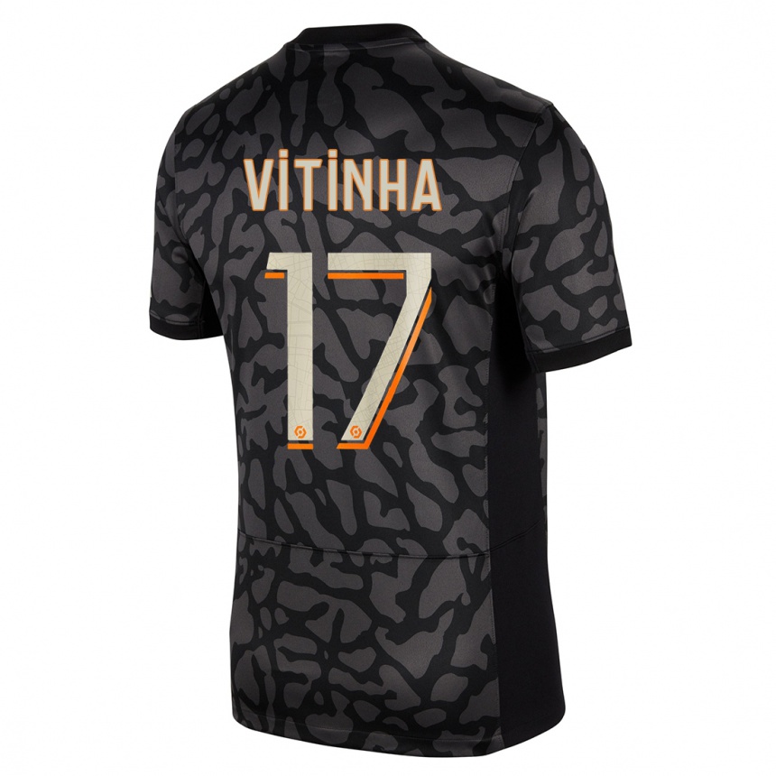 Women  Vitinha #17 Black Third Jersey 2023/24 T-Shirt Canada