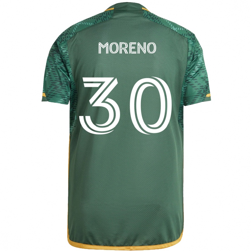 Kids Football Santiago Moreno #30 Green Orange Home Jersey 2024/25 T-Shirt Canada