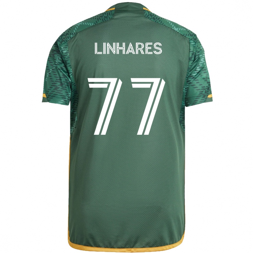 Kids Football Kyle Linhares #77 Green Orange Home Jersey 2024/25 T-Shirt Canada